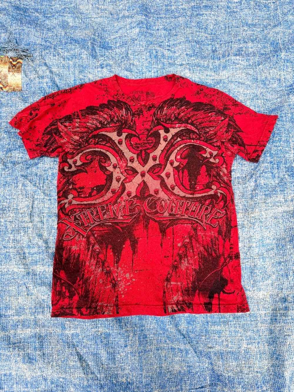 Xtreme Couture Affliction Y2K Graphic Tee Red Black Sz Large